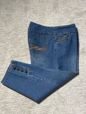 Slim Ankle Jeans with Button Cuff in Blue
